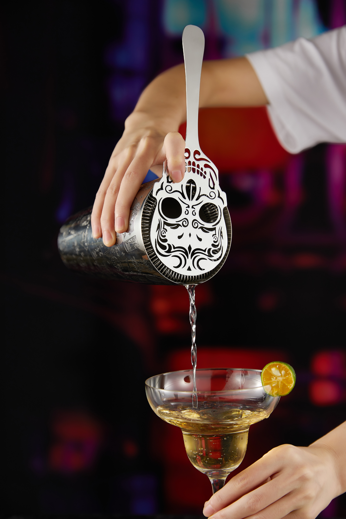 Passoire à cocktail en acier inoxydable Motif tête de mort artistique