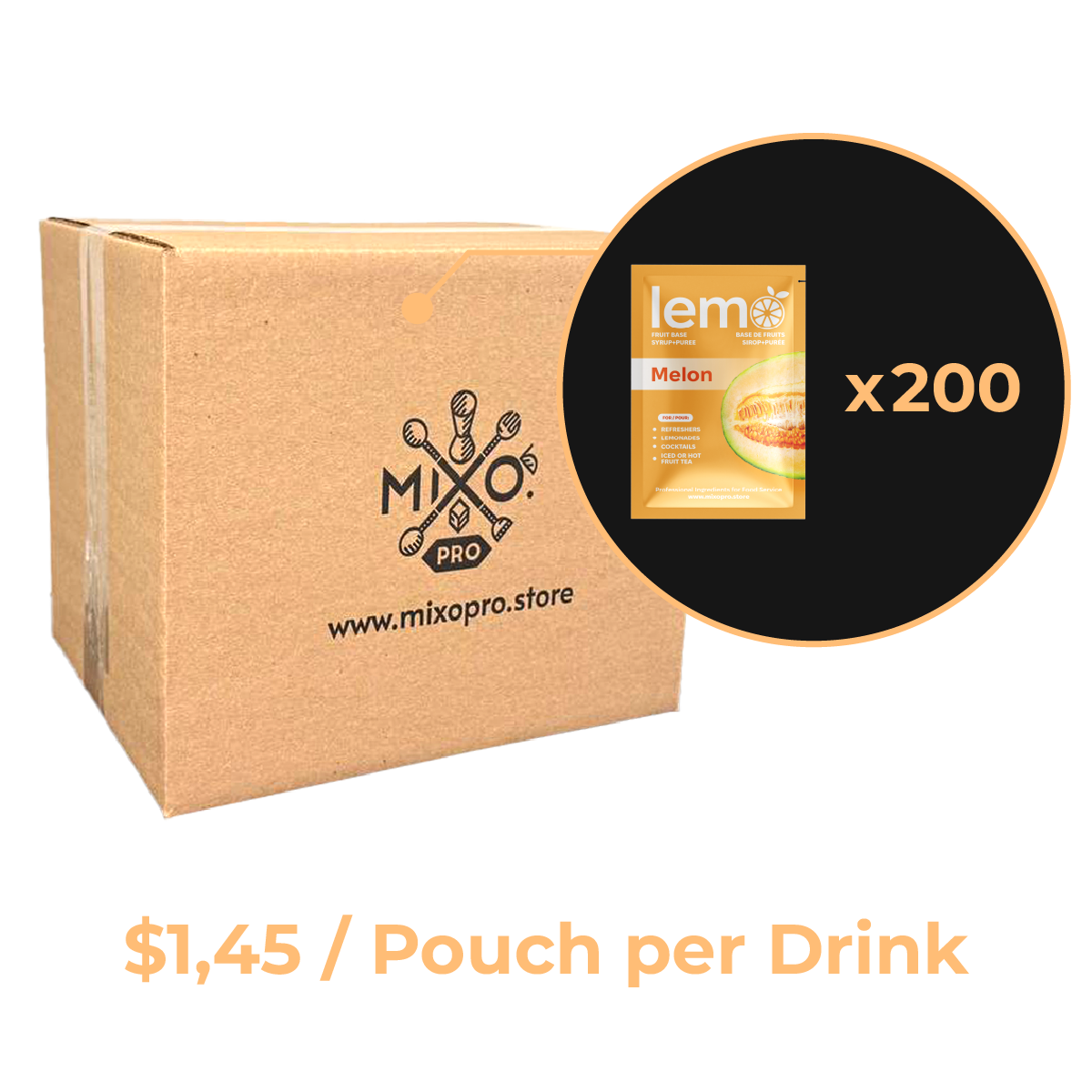 Melon Syrup LEMO, Box of 15 pouches x 45ml
