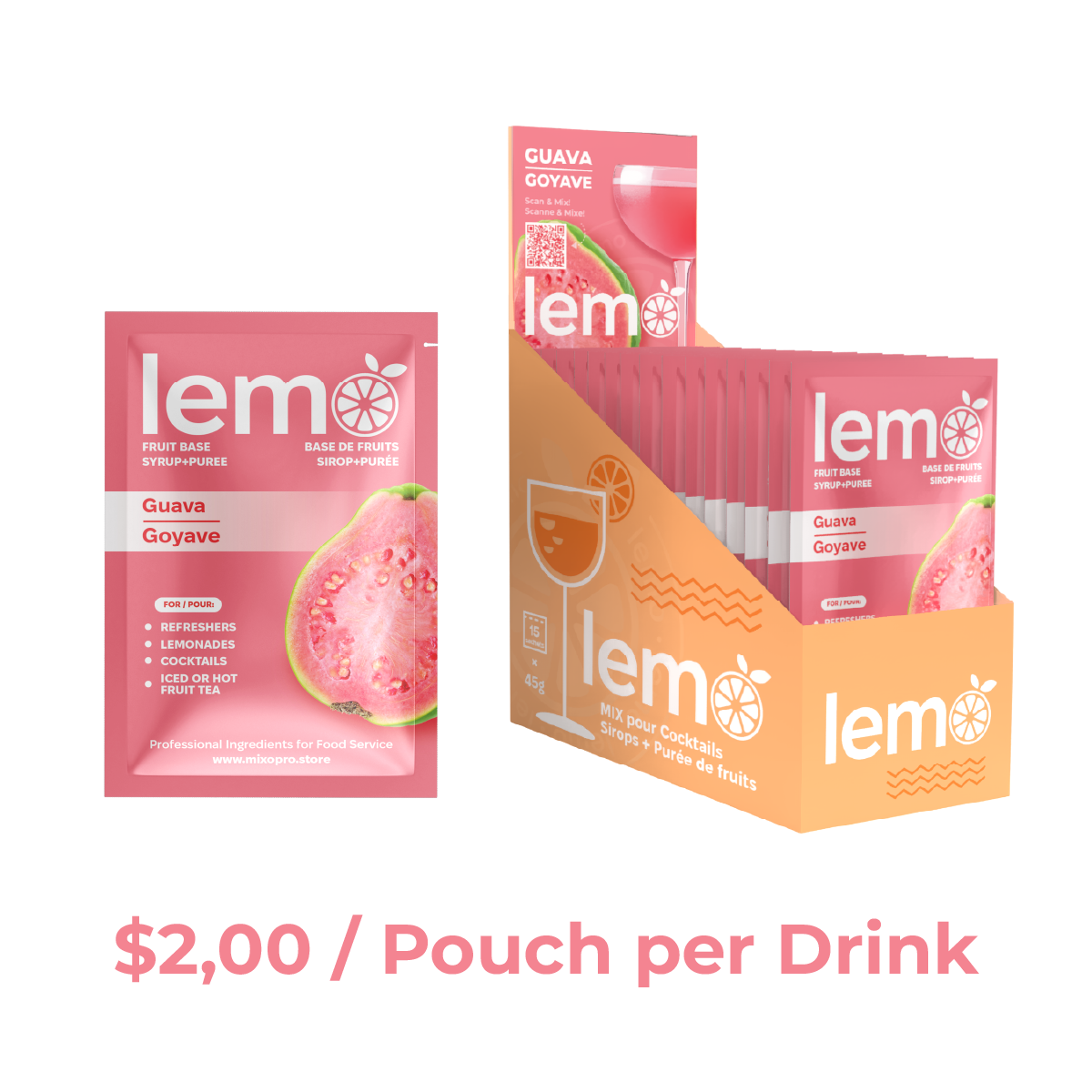 Guava Syrup LEMO, Carton of 200 pouches x45ml, no-box
