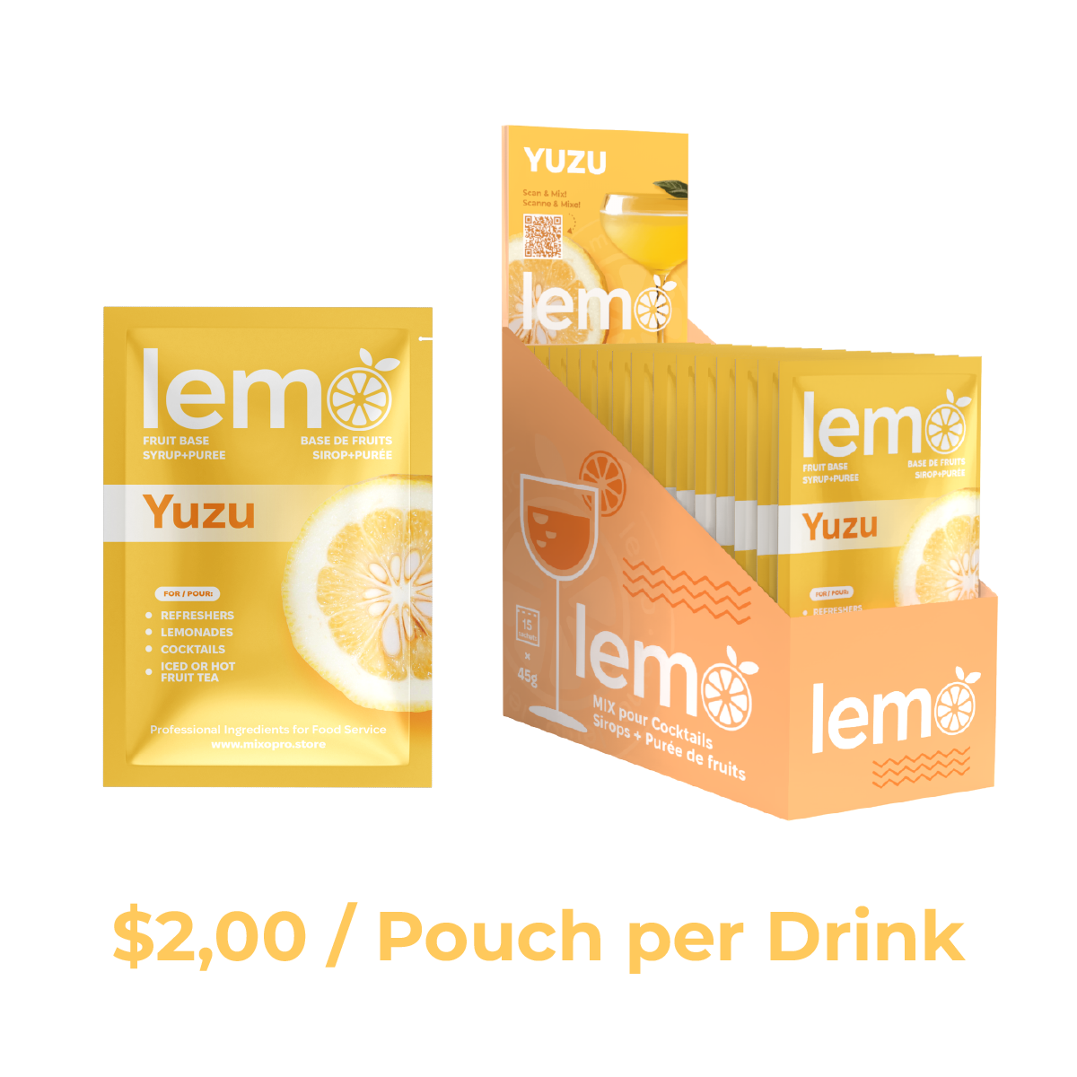 Yuzu Syrup LEMO, Carton of 12 boxes of 15 pouches x 45ml