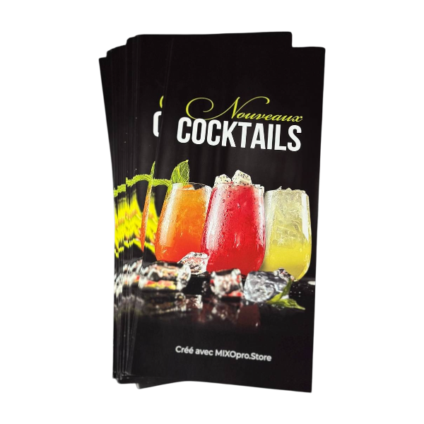 Menu du bar à cocktails Flayer - Yuzu, fruit du dragon, goyave
