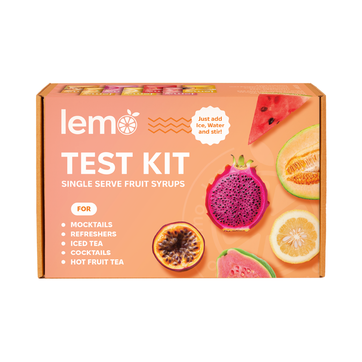 LEMO Syrups Test Kit with 7 single-serve flavors to find your best-sellers. Includes Dragon Fruit, Yuzu, Guava, Passion Fruit, Watermelon, Melon, Ginger with Lime & Honey. MIXOpro Montreal. | Coffret Dégustation LEMO – 7 saveurs pour choisir vos meilleures ventes : Fruit du Dragon, Yuzu, Goyave, Fruit de la Passion, Pastèque, Melon, Gingembre & Miel. MIXOpro Montréal.