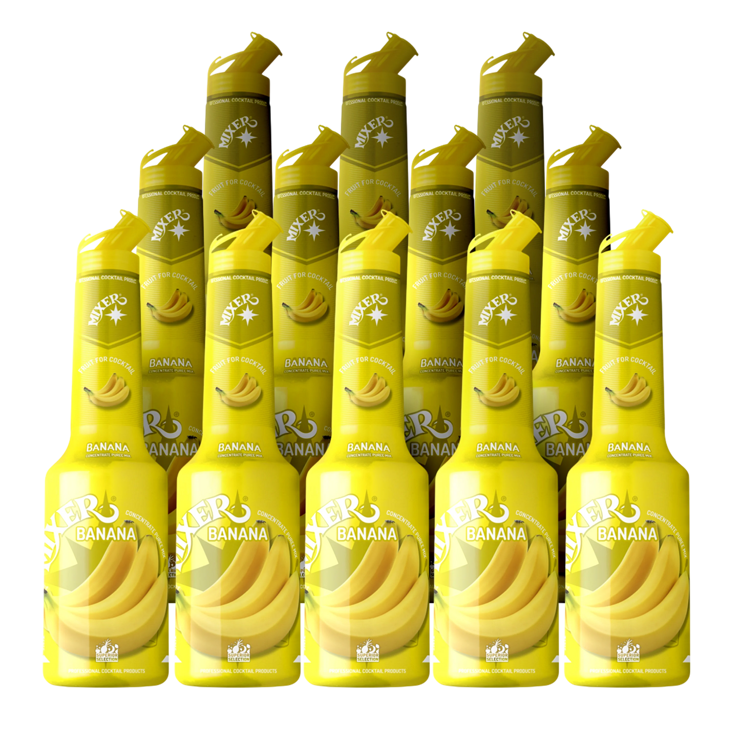 Banana cocktail syrup Mixer 12x1L bottles – Wholesale Mixopro price | Sirop cocktail banane Mixer 12x1L – Prix de gros Mixopro
