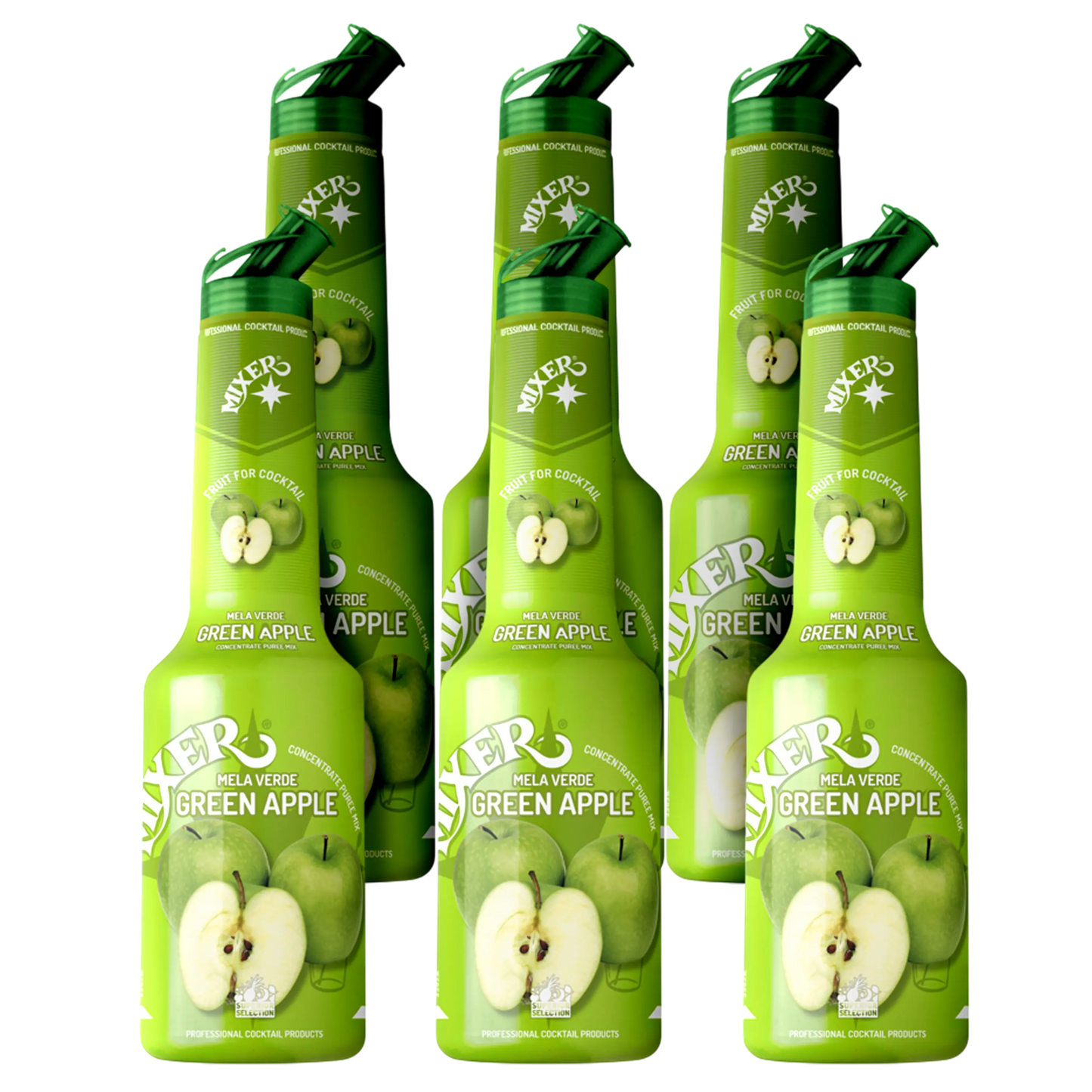 Wholesale MIXER Green Apple fruit syrup puree – 6x1L bottles for professional cocktail preparation. | Purée Green Apple MIXER – lot professionnel 6x1L pour la préparation de cocktails au Canada.