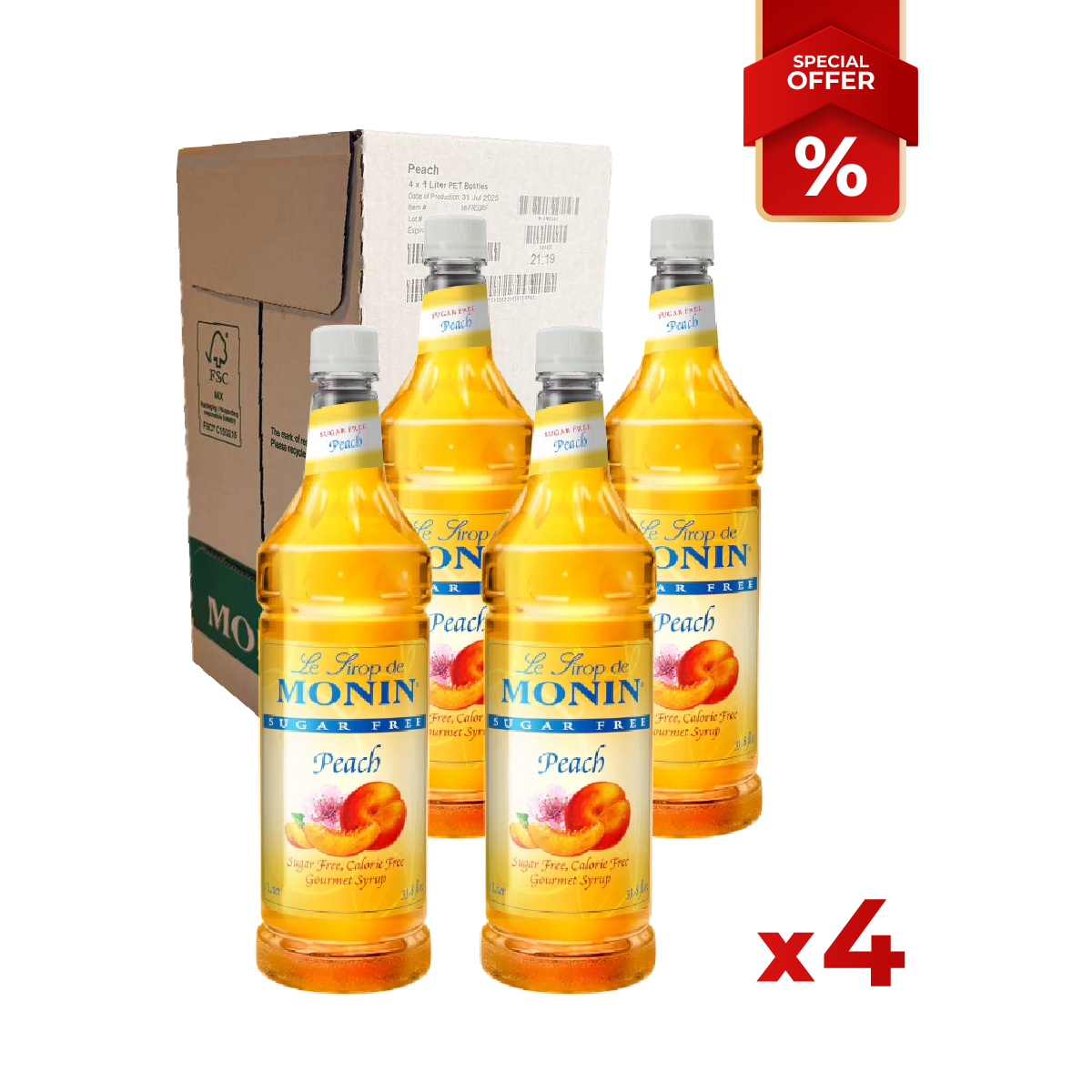 Peach Syrup Sugar Free MONIN, 1L