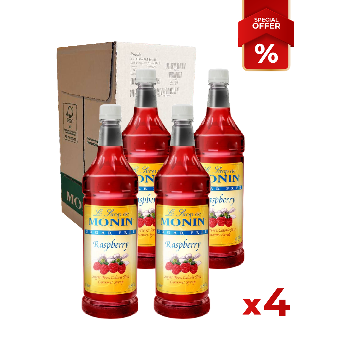 Raspberry Syrup Sugar Free MONIN, 1L