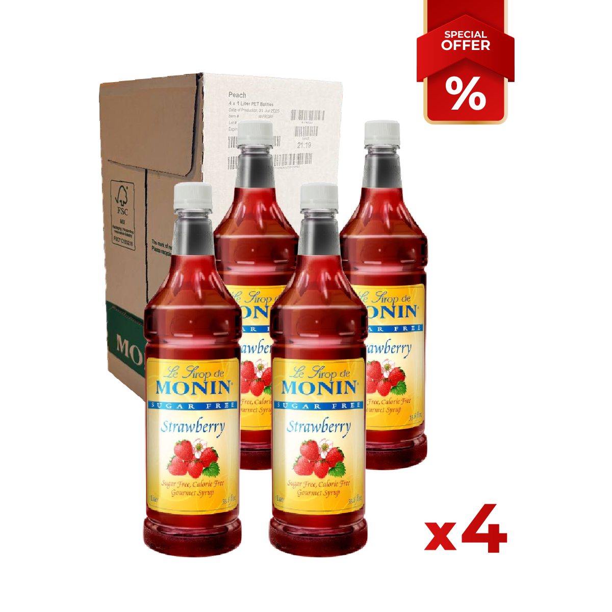 Strawberry Syrup Sugar Free MONIN, 1L
