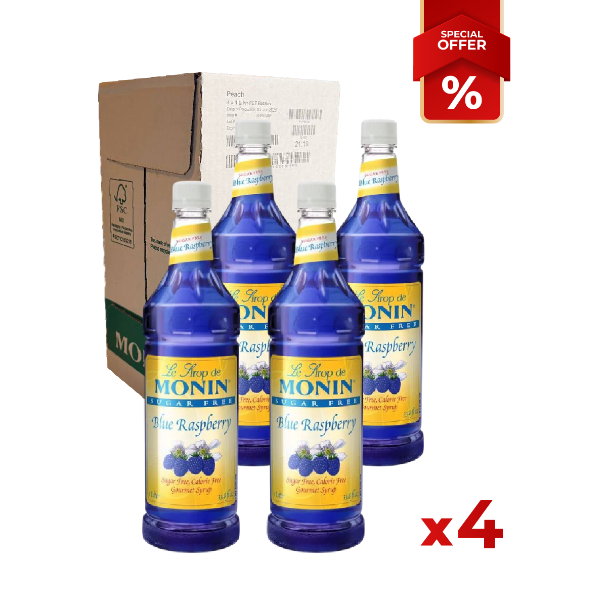 Blue Raspberry Syrup Sugar Free MONIN, 1L
