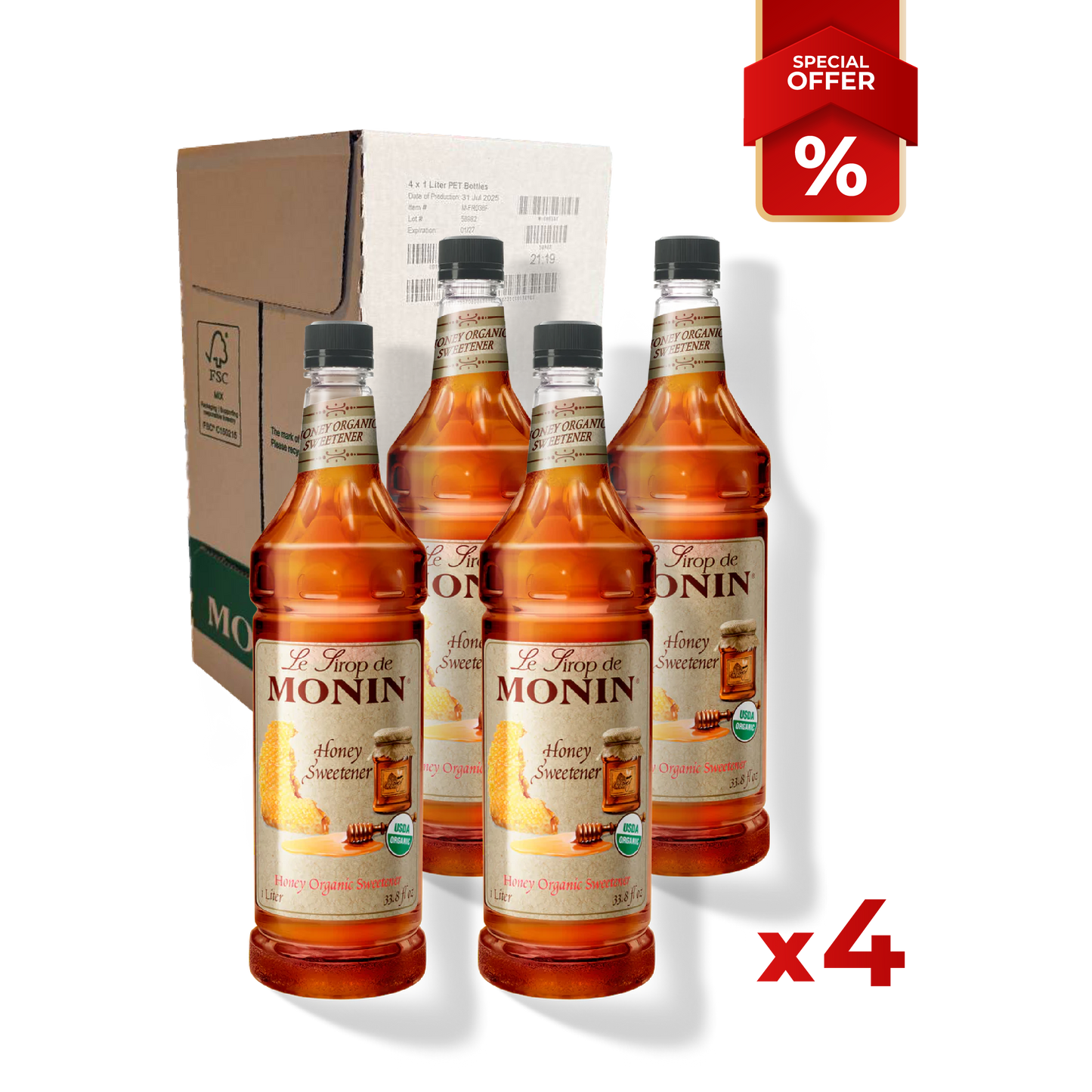 Honey Sweetener Syrup MONIN, 1L
