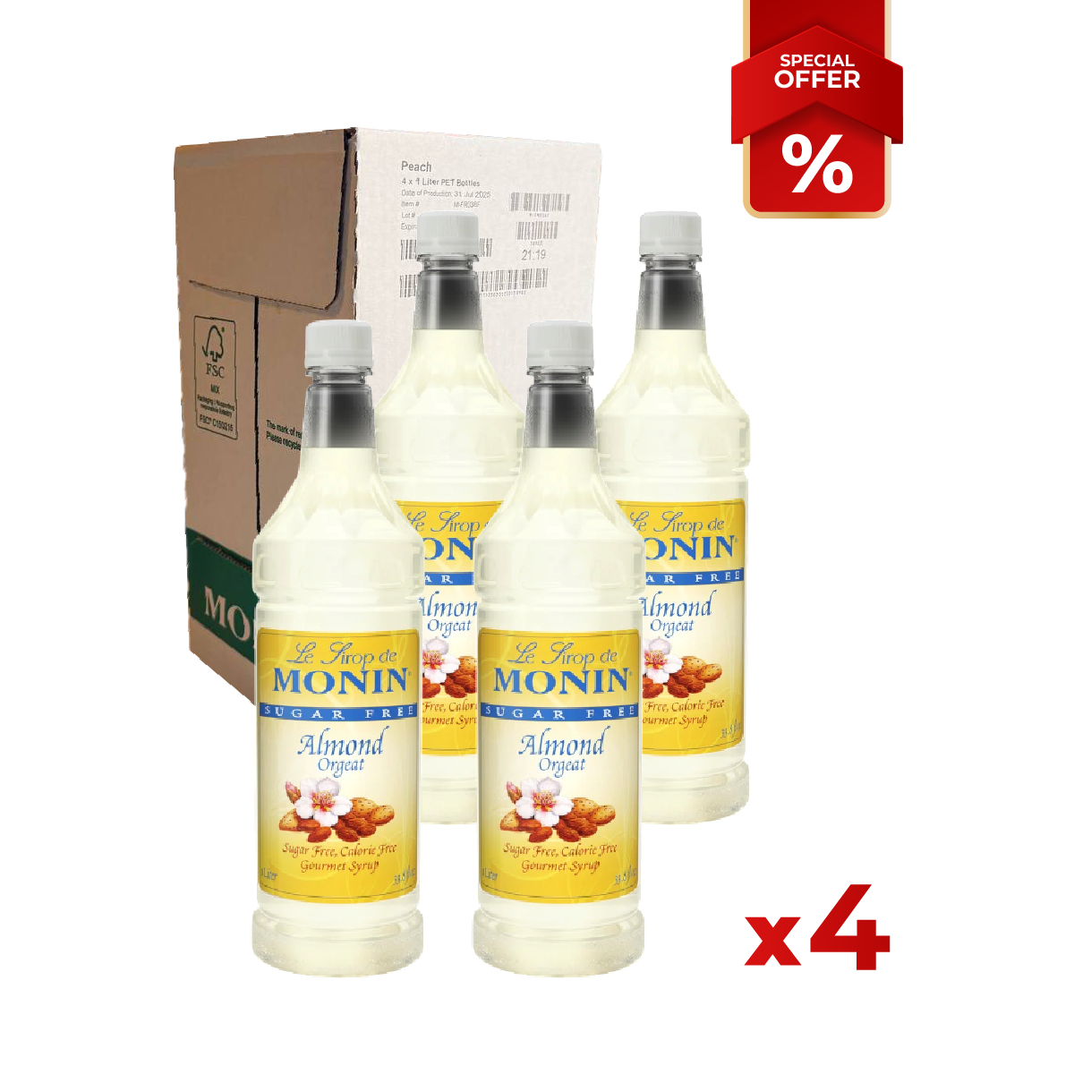 Almond (Orgeat) Syrup Sugar Free MONIN, 1L