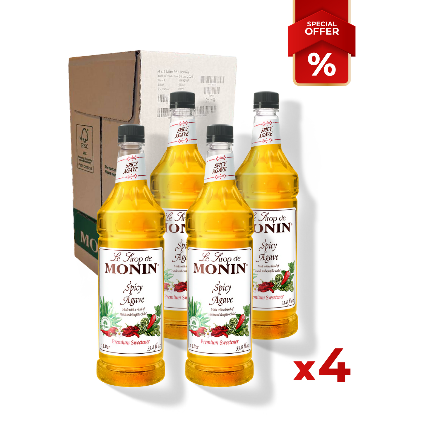 Agave Spicy Sweetener Syrup MONIN, 1L