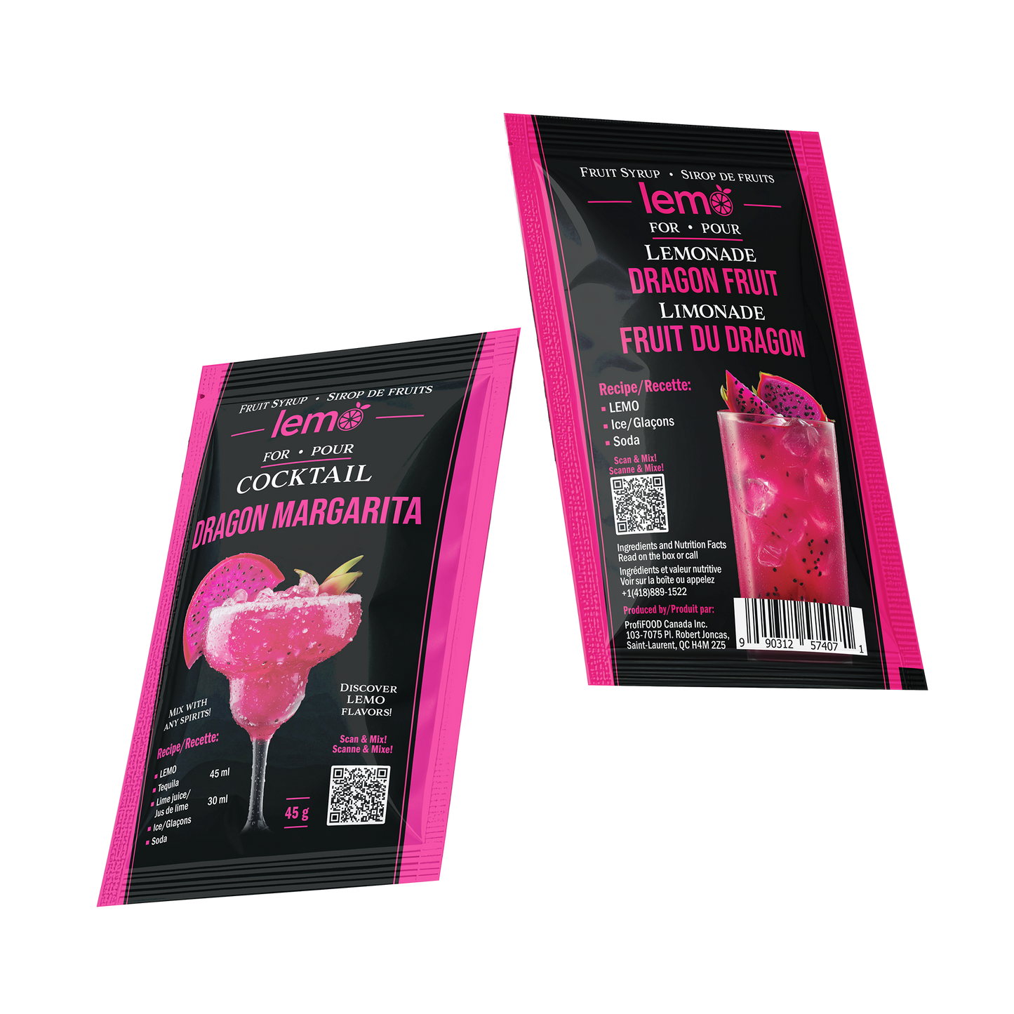 Dragon fruit Syrup LEMO, Box of 15 pouches x 45ml