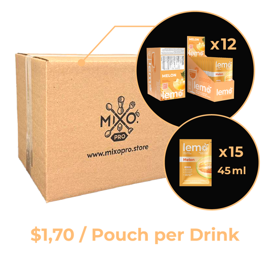 Melon Syrup LEMO, Carton of 12 boxes of 15 pouches x 45ml