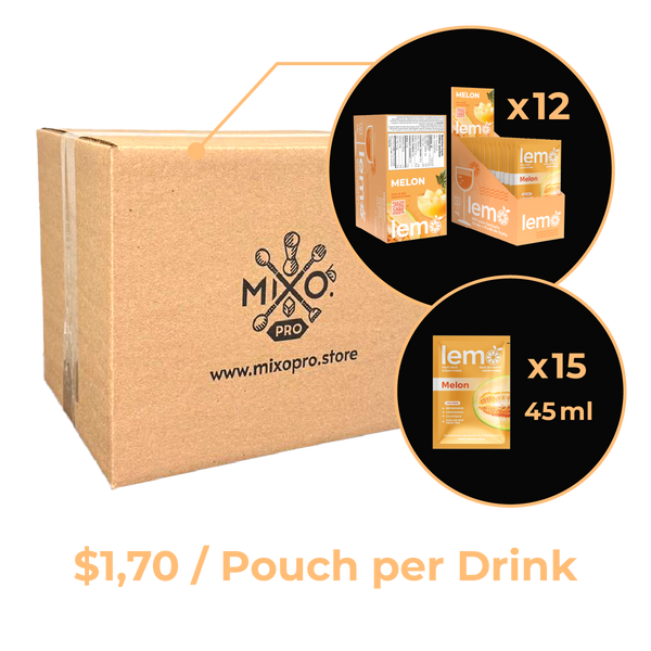 Melon Syrup LEMO, Carton of 12 boxes of 15 pouches x 45ml
