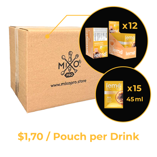 Passion fruit Syrup LEMO, Carton of 12 boxes of 15 pouches x 45ml