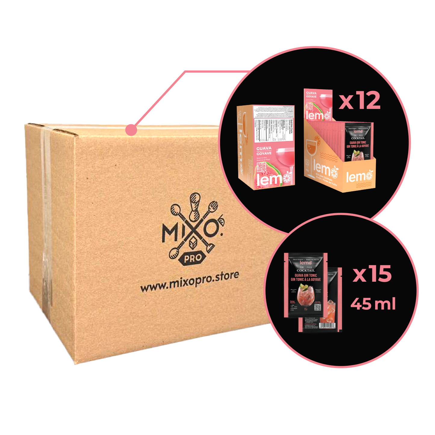Guava Syrup LEMO, Box of 15 pouches x 45ml