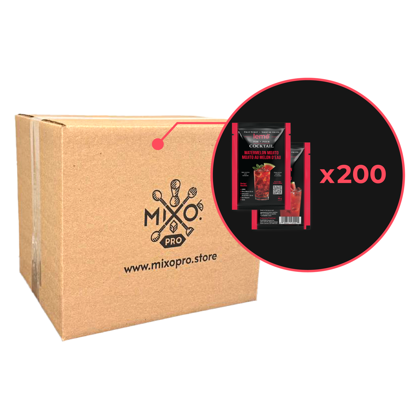 Watermelon Syrup LEMO, Box of 15 pouches x 45ml