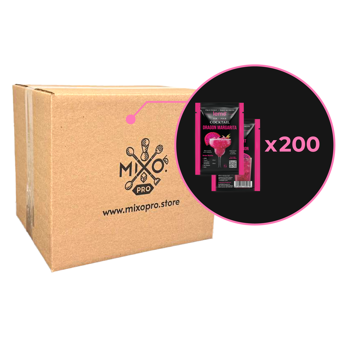 Dragon fruit Syrup LEMO, Box of 15 pouches x 45ml