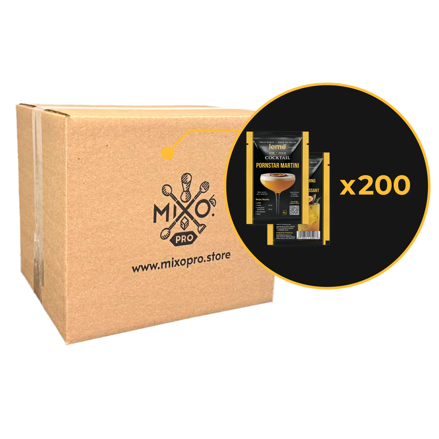 Passion fruit Syrup LEMO, Box of 15 pouches x 45ml