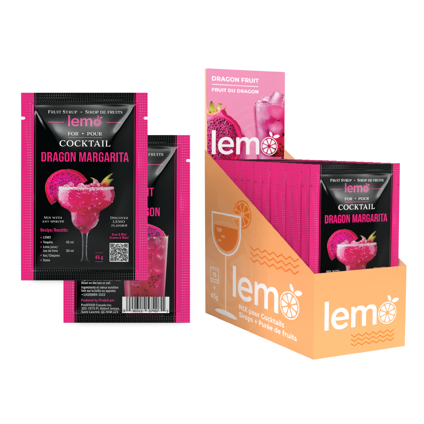 Dragon fruit Syrup LEMO, Box of 15 pouches x 45ml