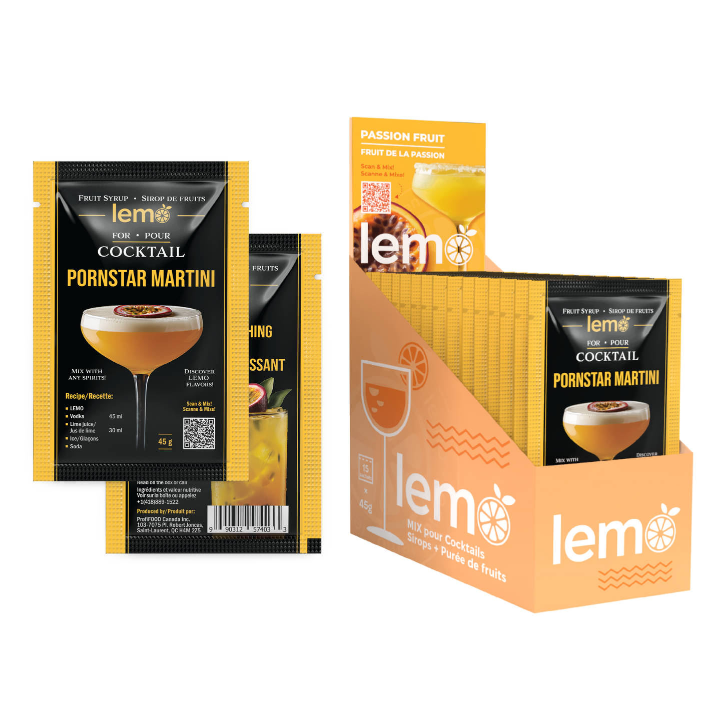 Passion fruit Syrup LEMO, Box of 15 pouches x 45ml