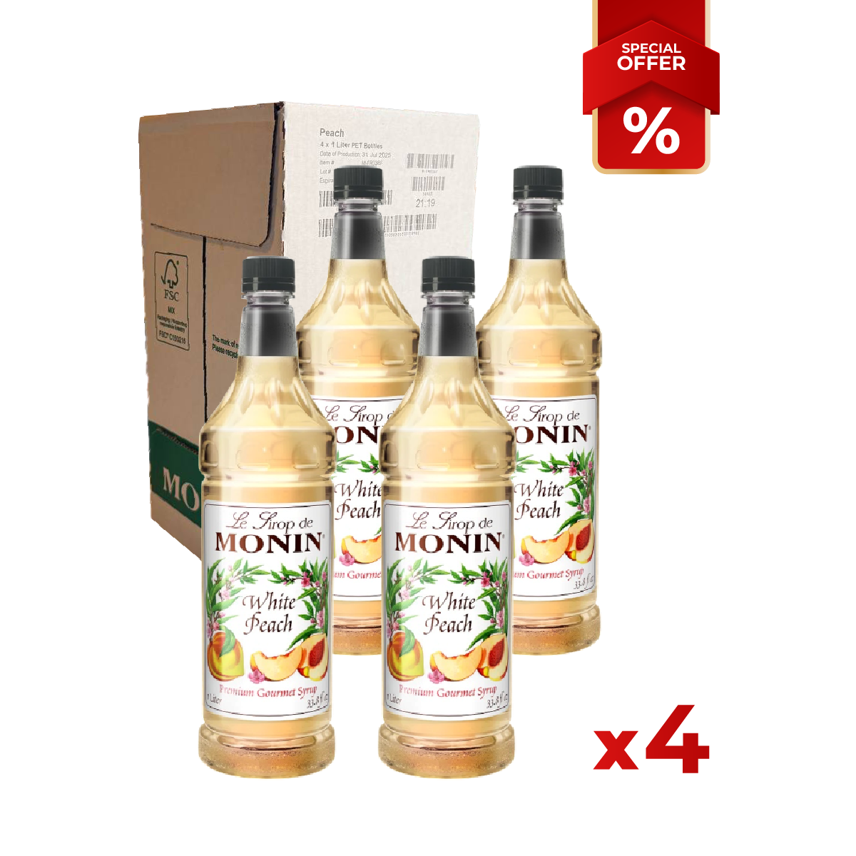 Sirop de Pêche Blanche MONIN, 1L