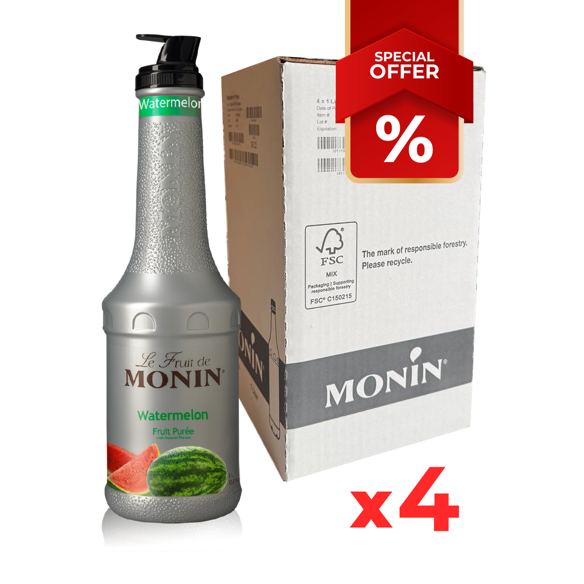 Purée de sirop de fruit de pastèque MONIN, 1L B2B