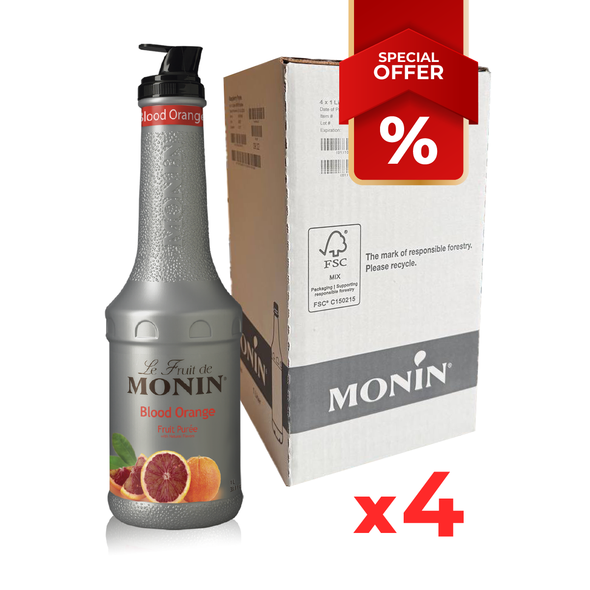 Blood Orange Fruit Syrup Puree MONIN, 1L B2B