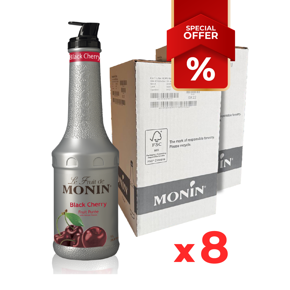 Purée de sirop de cerise noire MONIN, 1L B2B
