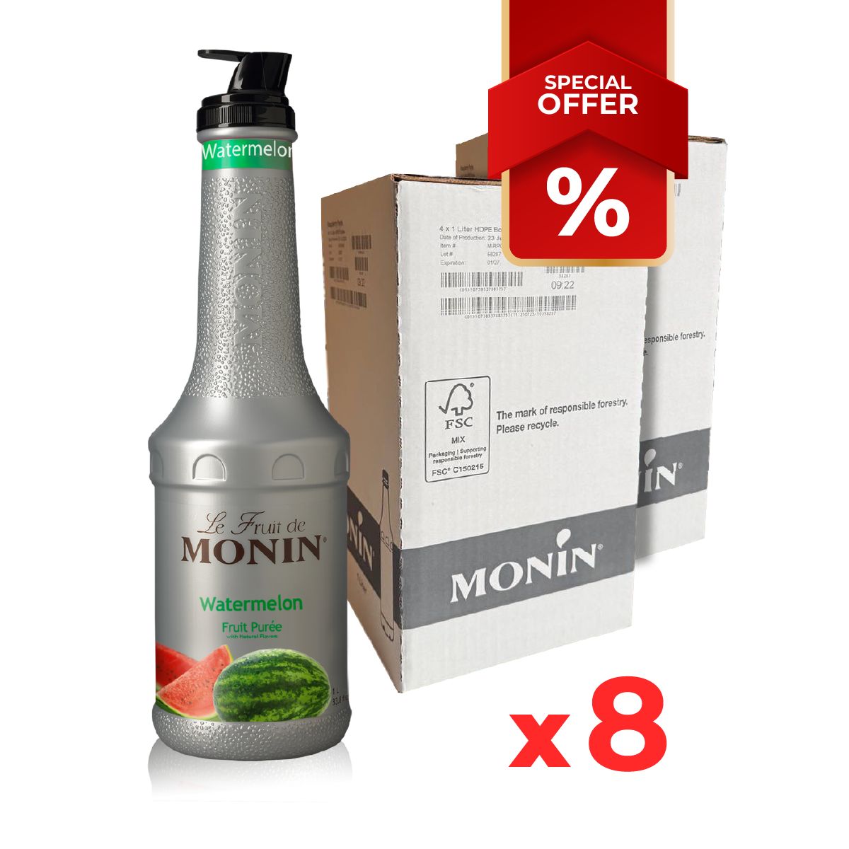 Purée de sirop de fruit de pastèque MONIN, 1L B2B