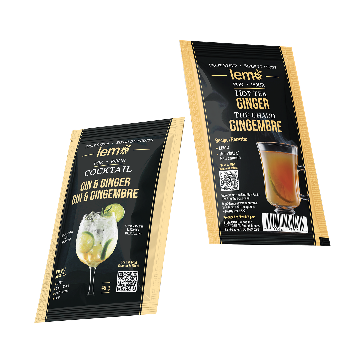 Ginger with Lime&Honey Syrup LEMO, Box of 15 pouches x 45ml