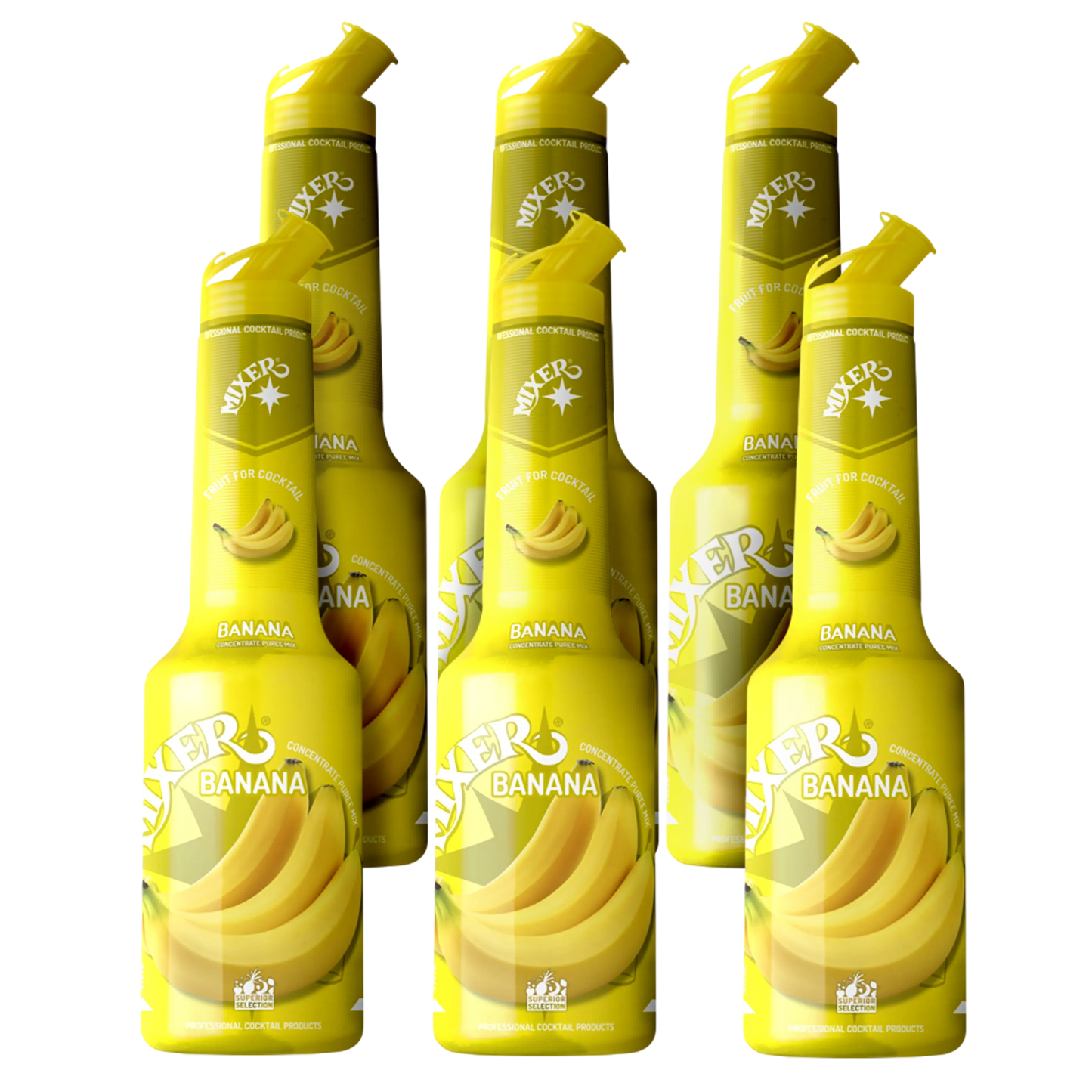 Banana fruit syrup puree by MIXER – 6x1L wholesale pack ideal for cocktails and smoothies in Canada. | Purée Banana MIXER – lot professionnel 6x1L pour la préparation de cocktails au Canada.