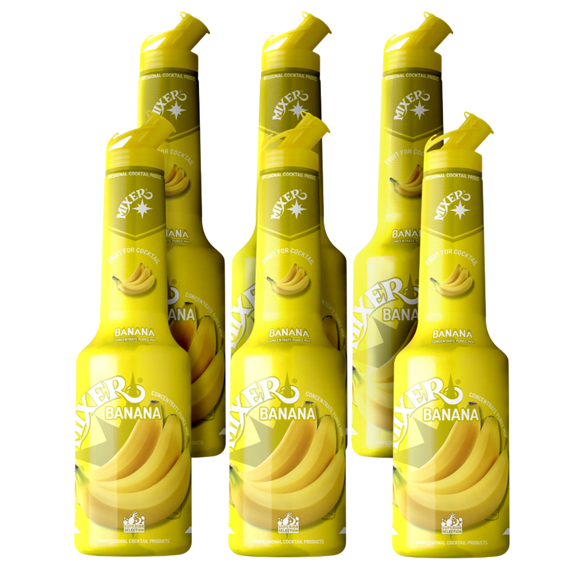 Banana fruit syrup puree by MIXER – 6x1L wholesale pack ideal for cocktails and smoothies in Canada. | Purée Banana MIXER – lot professionnel 6x1L pour la préparation de cocktails au Canada.