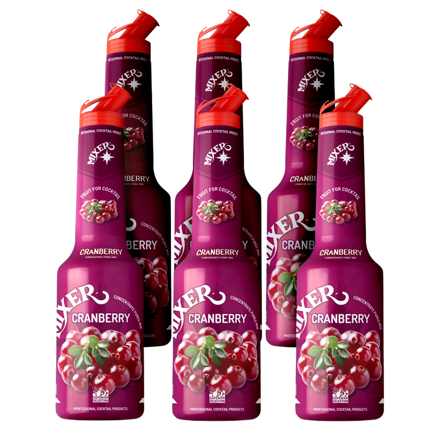 Cranberry fruit syrup puree by MIXER – 6x1L wholesale pack ideal for cocktails and smoothies in Canada. | Pack de 6x1L – Purée de fruit Cranberry par MIXER, parfaite pour les smoothies et la mixologie.