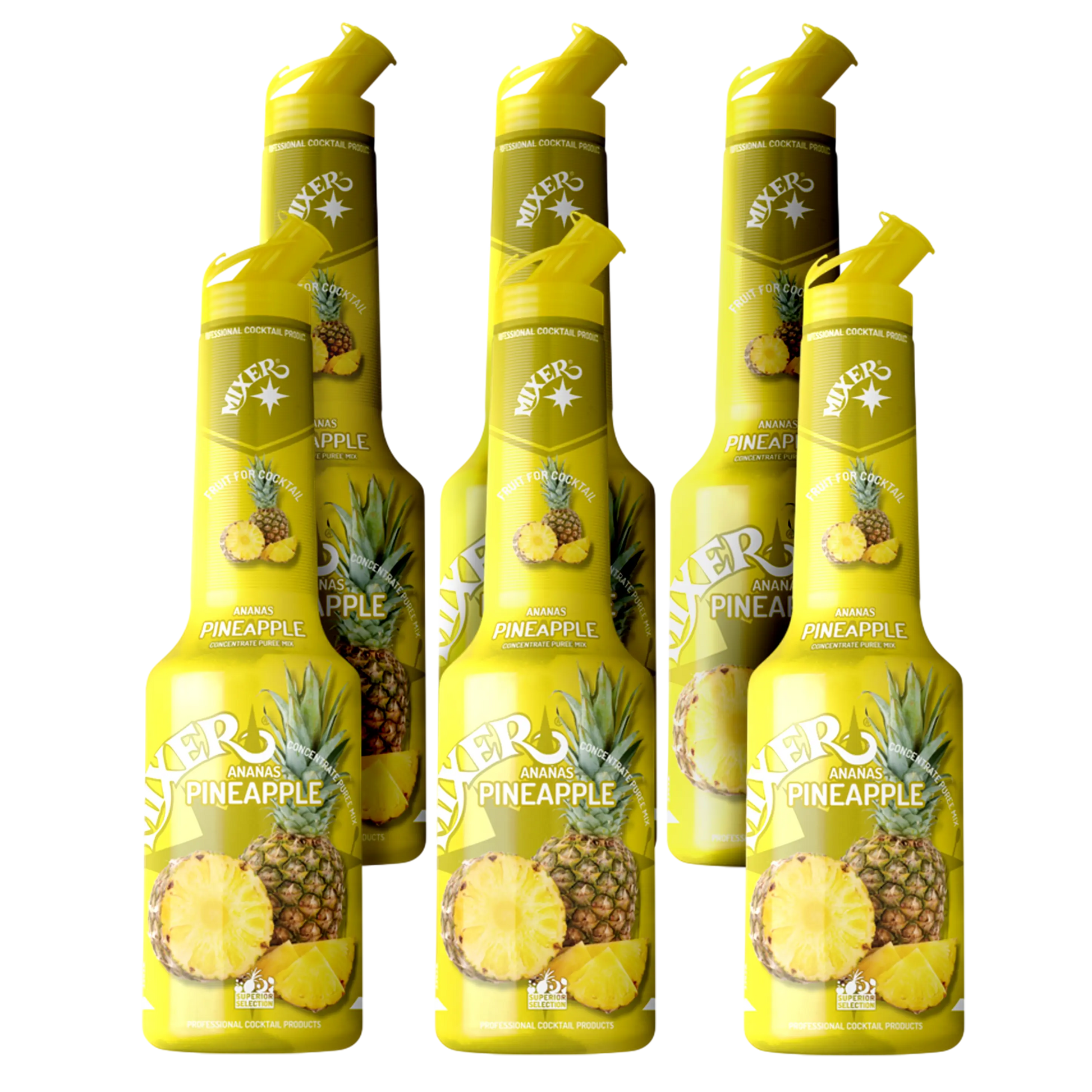 Pineapple fruit syrup puree by MIXER – 6x1L wholesale pack ideal for cocktails and smoothies in Canada. | Pack de 6x1L – Purée de fruit Pineapple par MIXER, parfaite pour les smoothies et la mixologie.