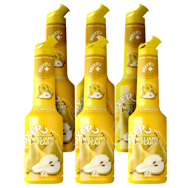 MIXER Williams Pear fruit puree syrup – bulk pack of 6x1L bottles for bars, cafés, and mixology use. | Purée Williams Pear MIXER – lot professionnel 6x1L pour la préparation de cocktails au Canada.