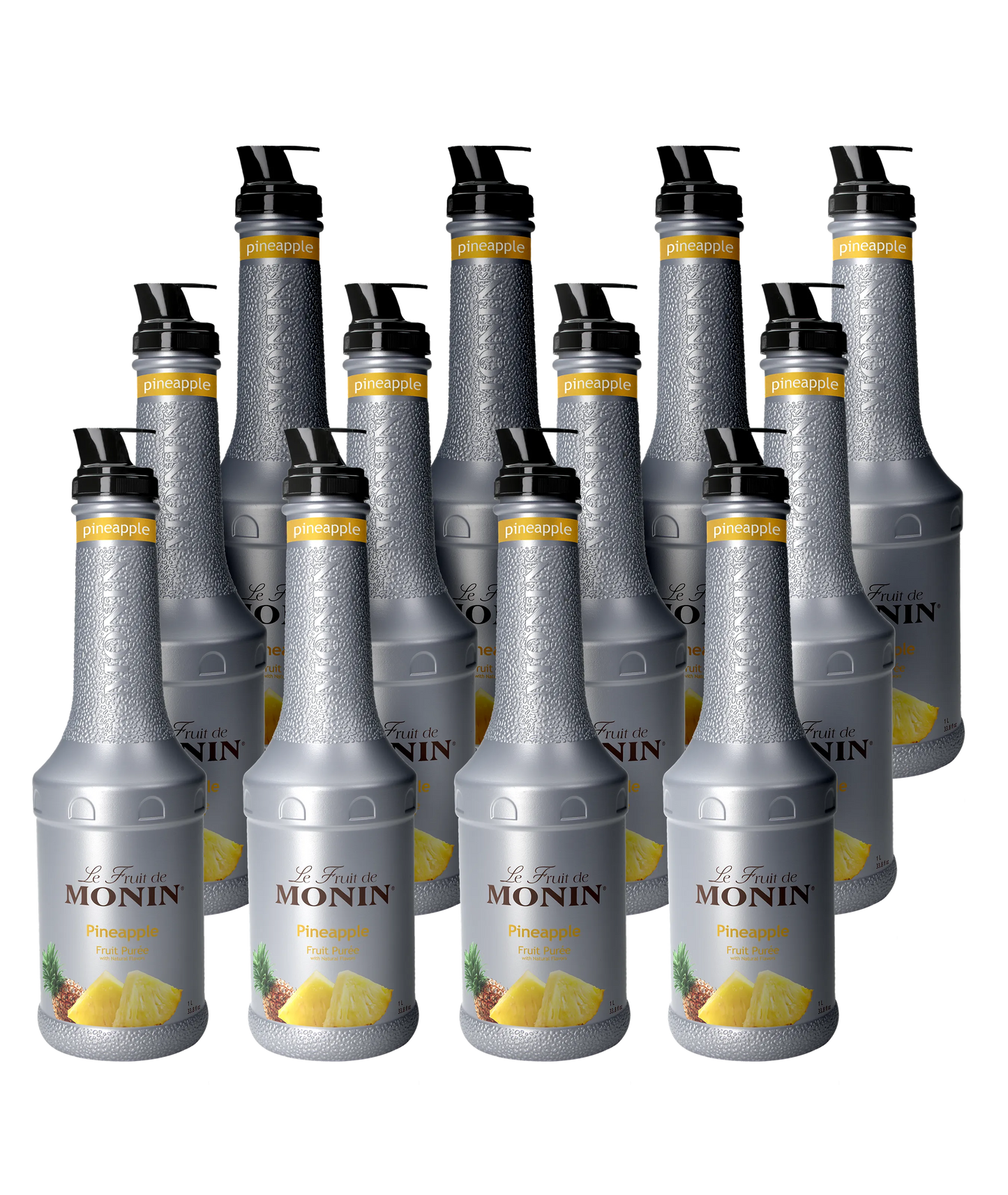 Wholesale pack of 12 x 1L Monin pineapple fruit puree bottles – B2B discounted pricing at Mixopro | Purée d’ananas Monin – pack de 12 x 1L en gros, tarif B2B réduit chez Mixopro