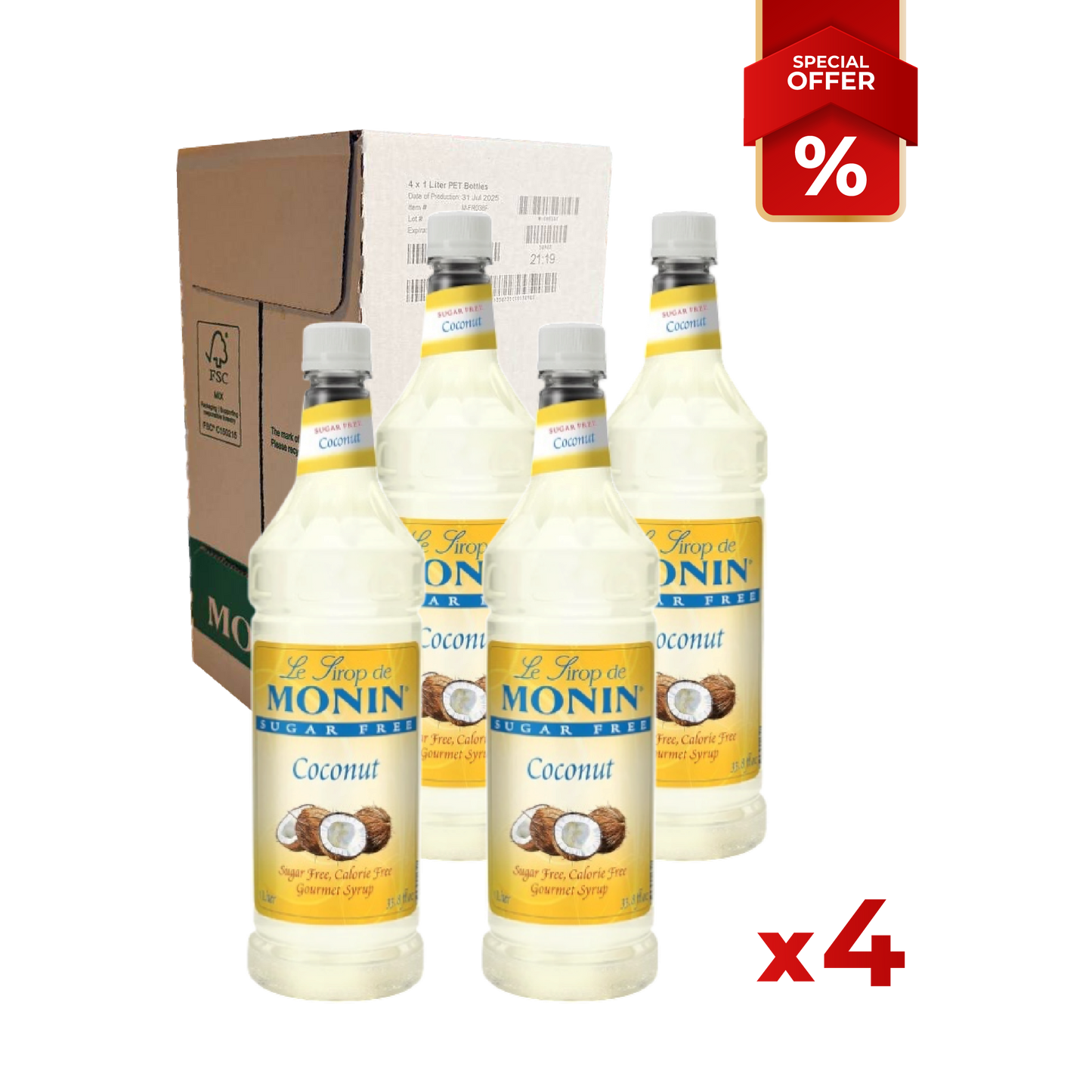 Coconut Syrup Sugar Free MONIN, 1L