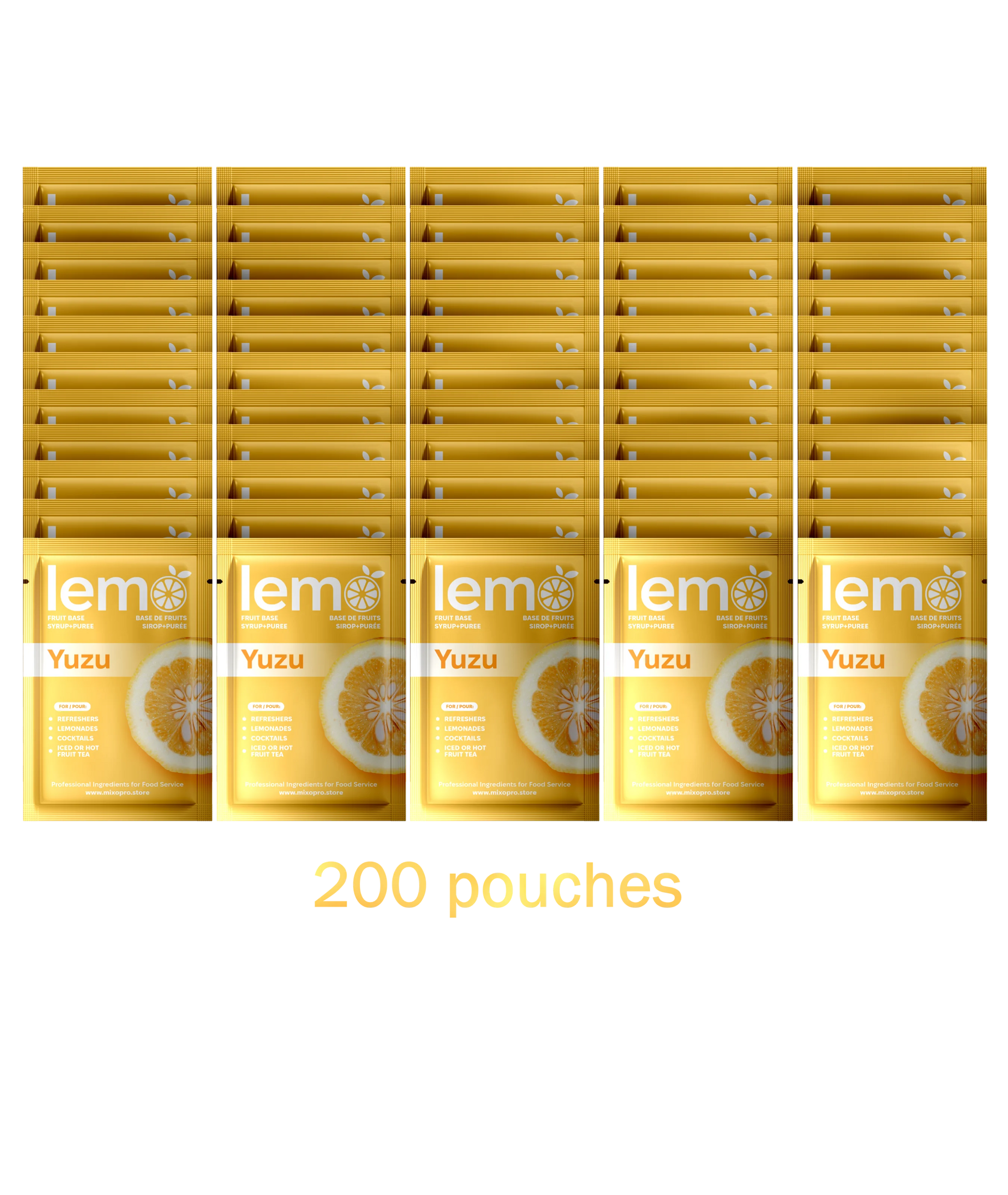 LEMO Yuzu Syrup – 45ml Single-Serve Sachet. Natural and refreshing syrup for cocktails and mocktails. MIXOpro.Store, Canada | Sirop LEMO Yuzu – Sachet individuel de 45ml. Sirop naturel et rafraîchissant pour cocktails et mocktails. MIXOpro.Store, Canada